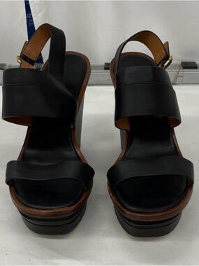 Tory Burch Black Leather Platform Slingback Sandals